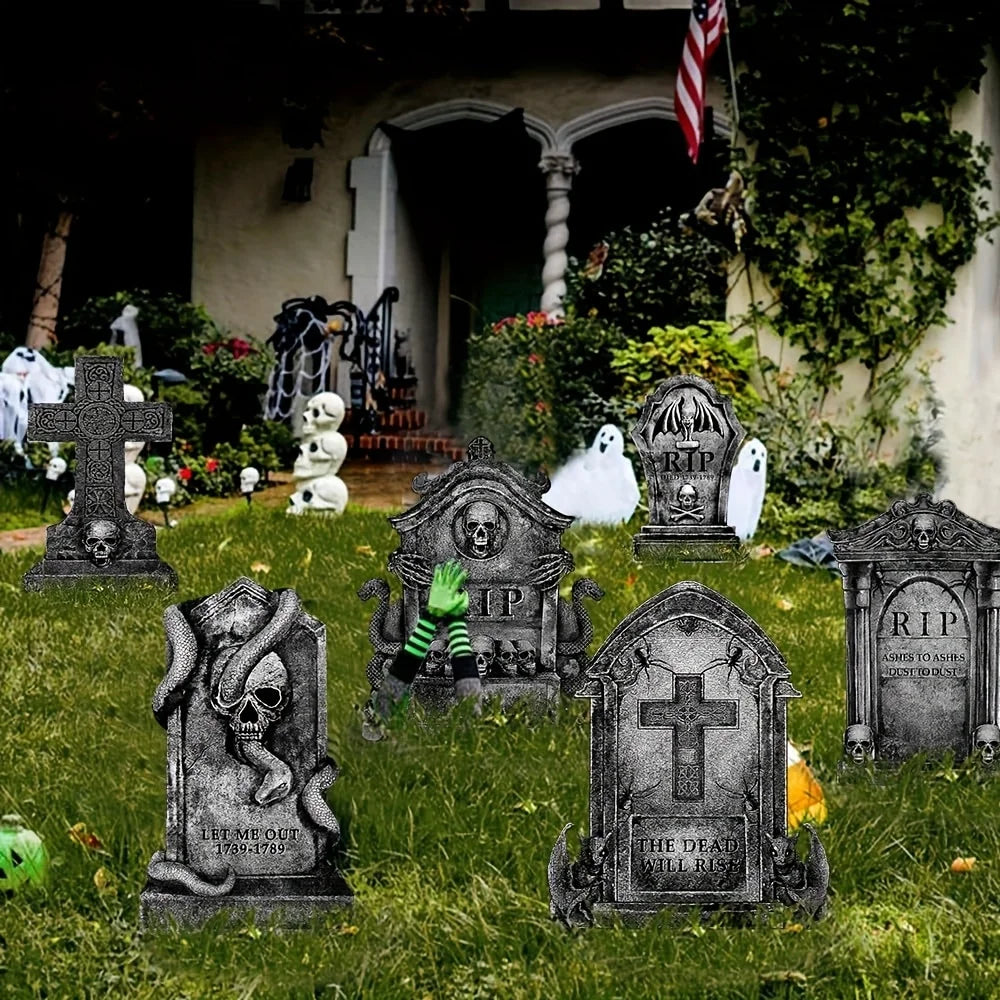 Halloween Decorations Outdoor Graveyard Tombstones Tombstones Halloween Decor Yard Signs with Stakes Realistic Scary Skeleton