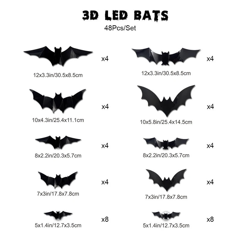Halloween Spooky Ornaments: 3D Bat Light LED Decorations | Bendable Wall Stickers, Powered Glowing Decor | Decor Party, Window
