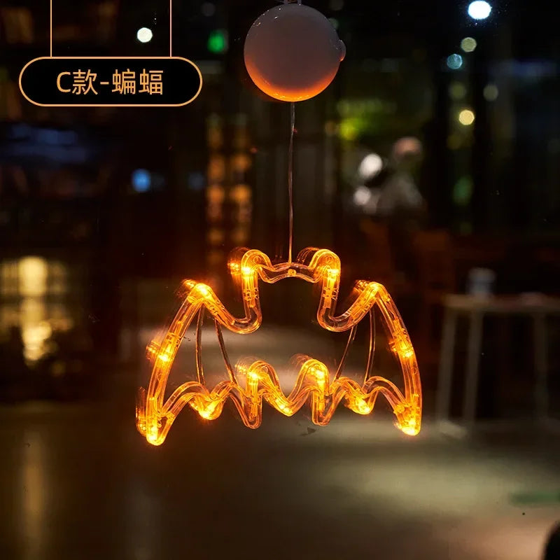 Halloween Decoration Orange Pumpkin Ghost Halloween Window Light with Suction Cup Battery Operated Halloween Home Hanging Decor