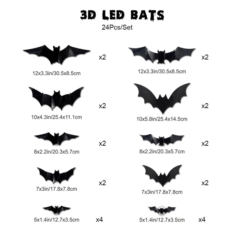 Halloween Spooky Ornaments: 3D Bat Light LED Decorations | Bendable Wall Stickers, Powered Glowing Decor | Decor Party, Window