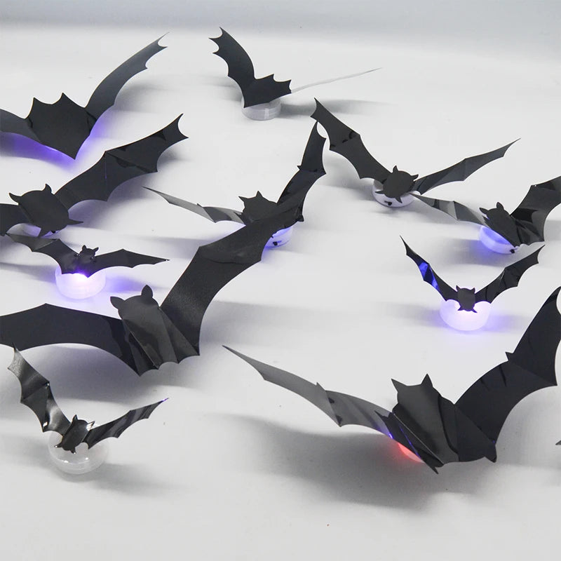 Halloween Spooky Ornaments: 3D Bat Light LED Decorations | Bendable Wall Stickers, Powered Glowing Decor | Decor Party, Window