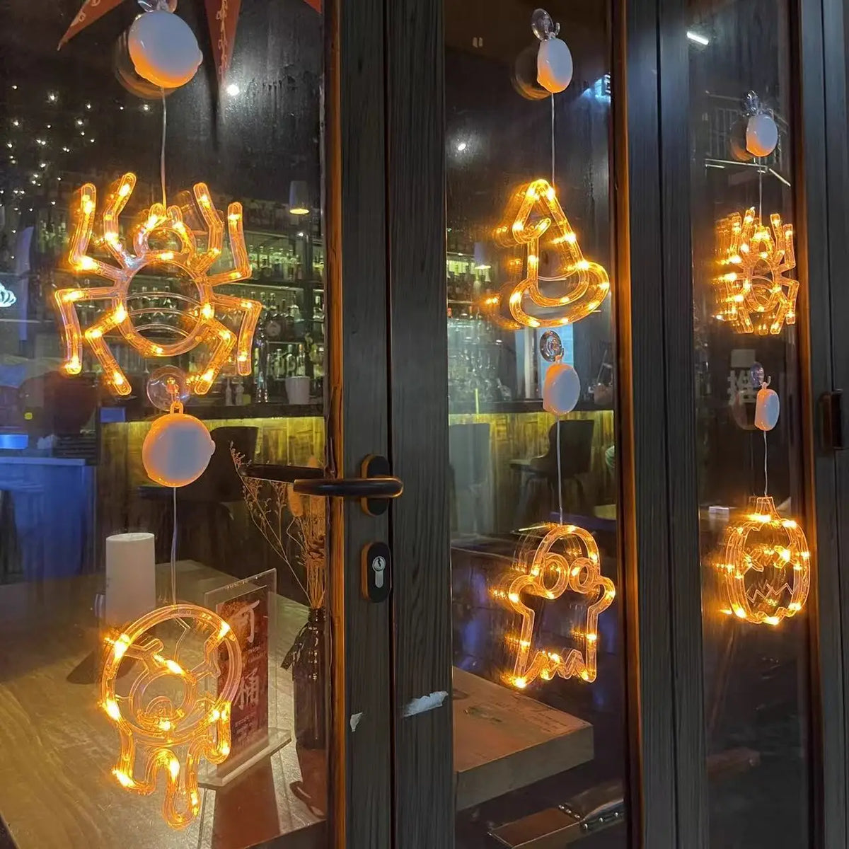 Halloween Decoration Orange Pumpkin Ghost Halloween Window Light with Suction Cup Battery Operated Halloween Home Hanging Decor