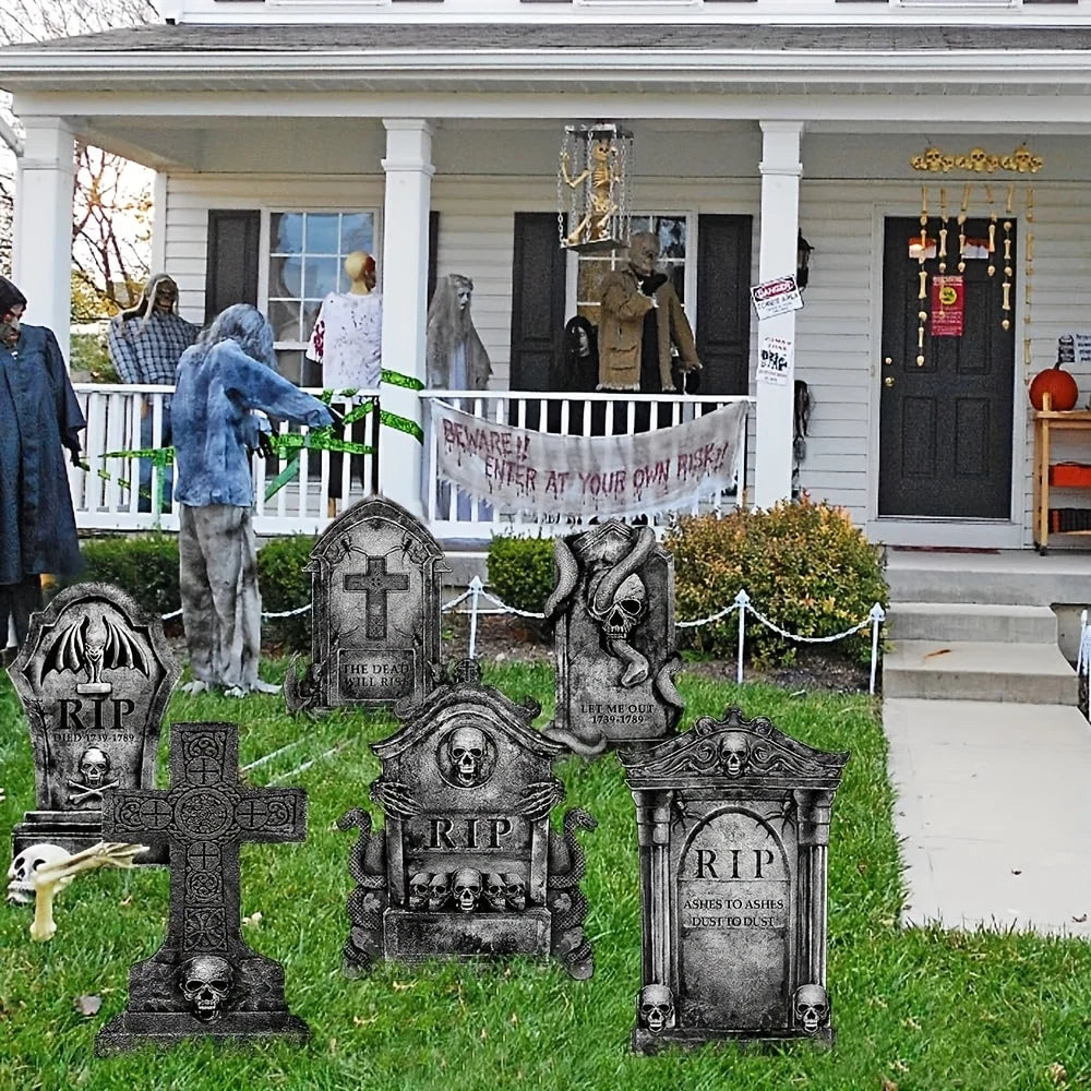 Halloween Decorations Outdoor Graveyard Tombstones Tombstones Halloween Decor Yard Signs with Stakes Realistic Scary Skeleton