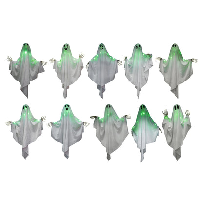 Halloween Glowing Ghost Hanging Decoration with Green Light, Skeleton Hand and Multiple Expressions, Halloween Outdoor Decor