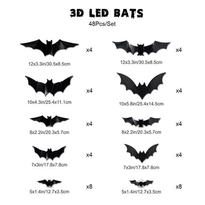 Halloween Spooky Ornaments: 3D Bat Light LED Decorations | Bendable Wall Stickers, Powered Glowing Decor | Decor Party, Window