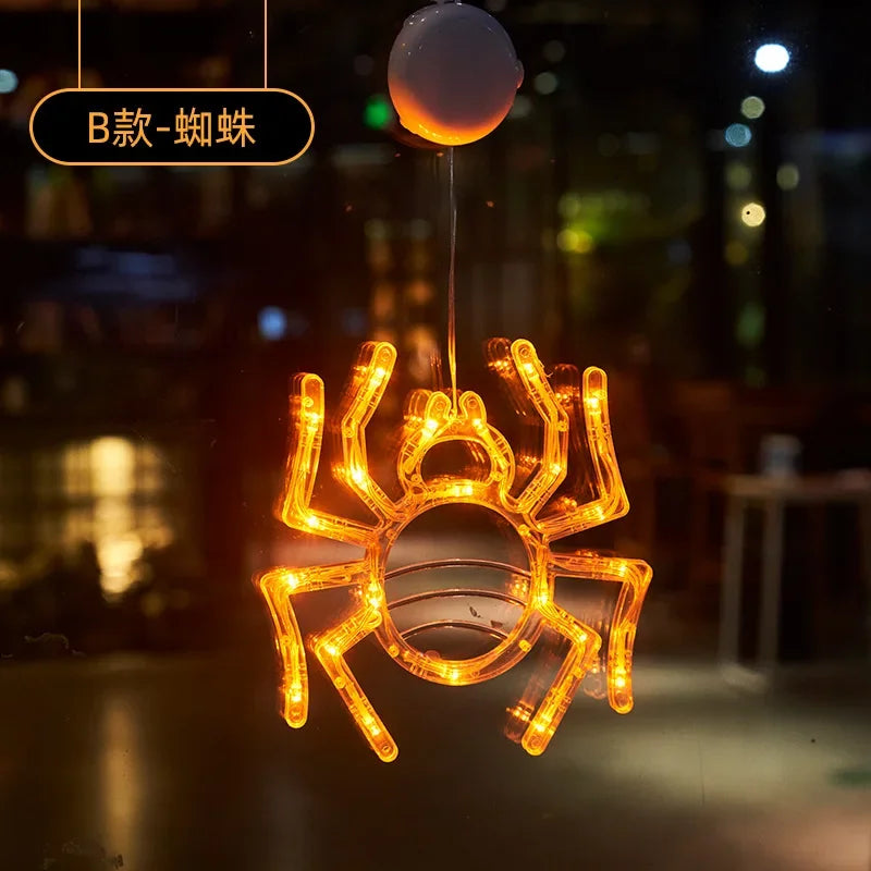 Halloween Decoration Orange Pumpkin Ghost Halloween Window Light with Suction Cup Battery Operated Halloween Home Hanging Decor