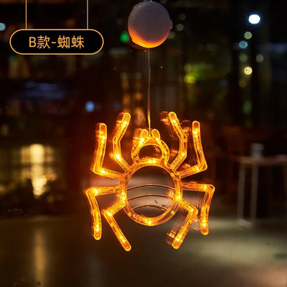 Halloween Decoration Orange Pumpkin Ghost Halloween Window Light with Suction Cup Battery Operated Halloween Home Hanging Decor