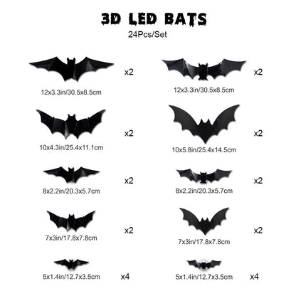 Halloween Spooky Ornaments: 3D Bat Light LED Decorations | Bendable Wall Stickers, Powered Glowing Decor | Decor Party, Window