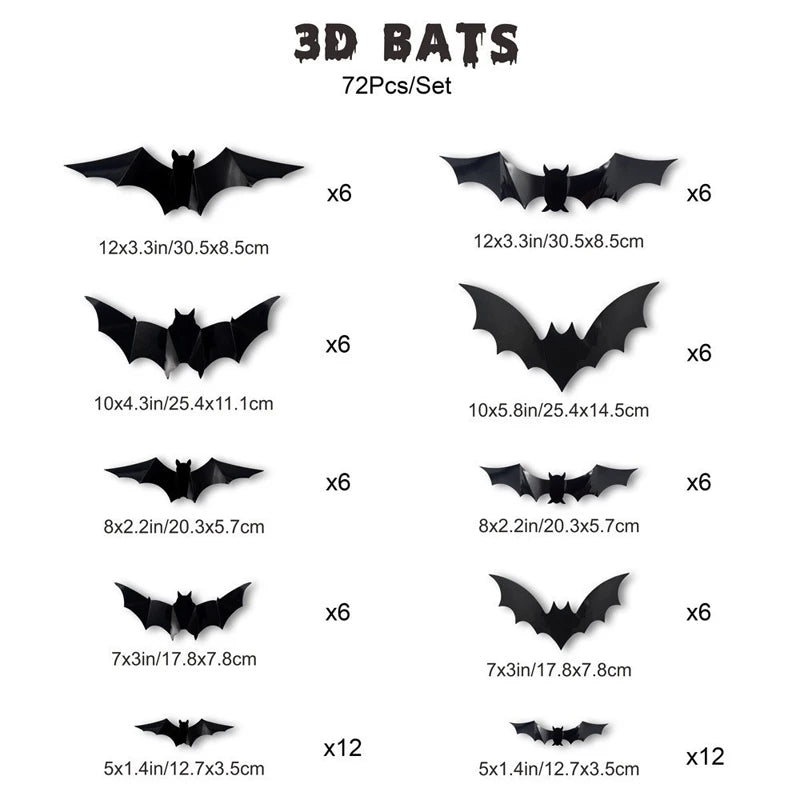 Halloween Spooky Ornaments: 3D Bat Light LED Decorations | Bendable Wall Stickers, Powered Glowing Decor | Decor Party, Window