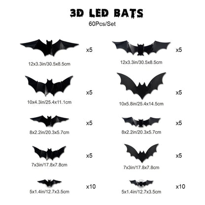 Halloween Spooky Ornaments: 3D Bat Light LED Decorations | Bendable Wall Stickers, Powered Glowing Decor | Decor Party, Window